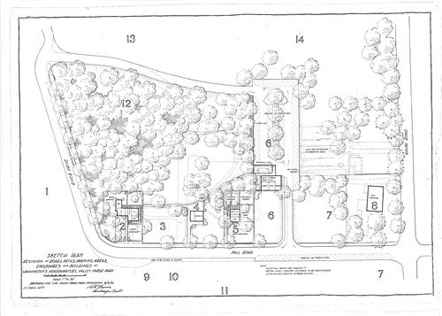 Sketch Plan, Revision of Roads, paths, Parking Areas, Enclosures & Buildings at Washington's Headquarters, Valley Forge Park
