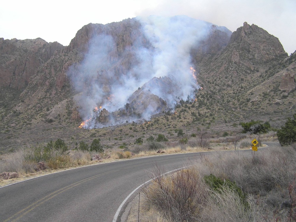 Photographer moved above the campground for a higher vantage point; abou the time this photograph was taken an initial crew of park firefighters began initial attack on the western side of the fire.
