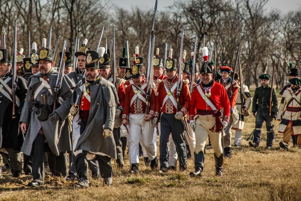 British forces marching to battle