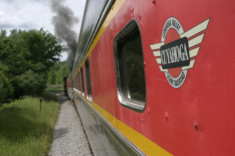 The Cuyahoga Valley Scenic Railroad (CVSR) train rides through the Cuyahoga Valley.
