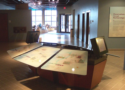 Information kiosk in lobby of Wright-Dunbar Interpretive Center.