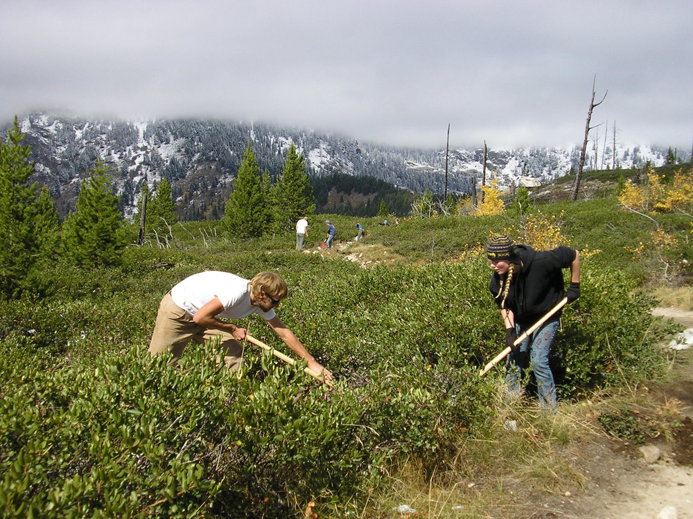 Trail volunteers on String Lake trail, fall 2005