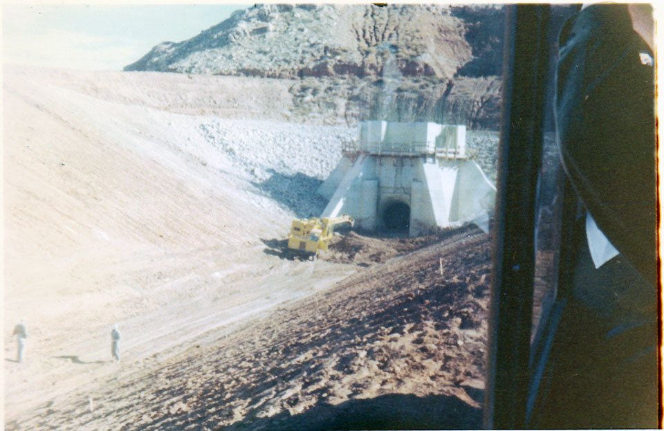 The water gathering system tower at the south end of Sanford dam.