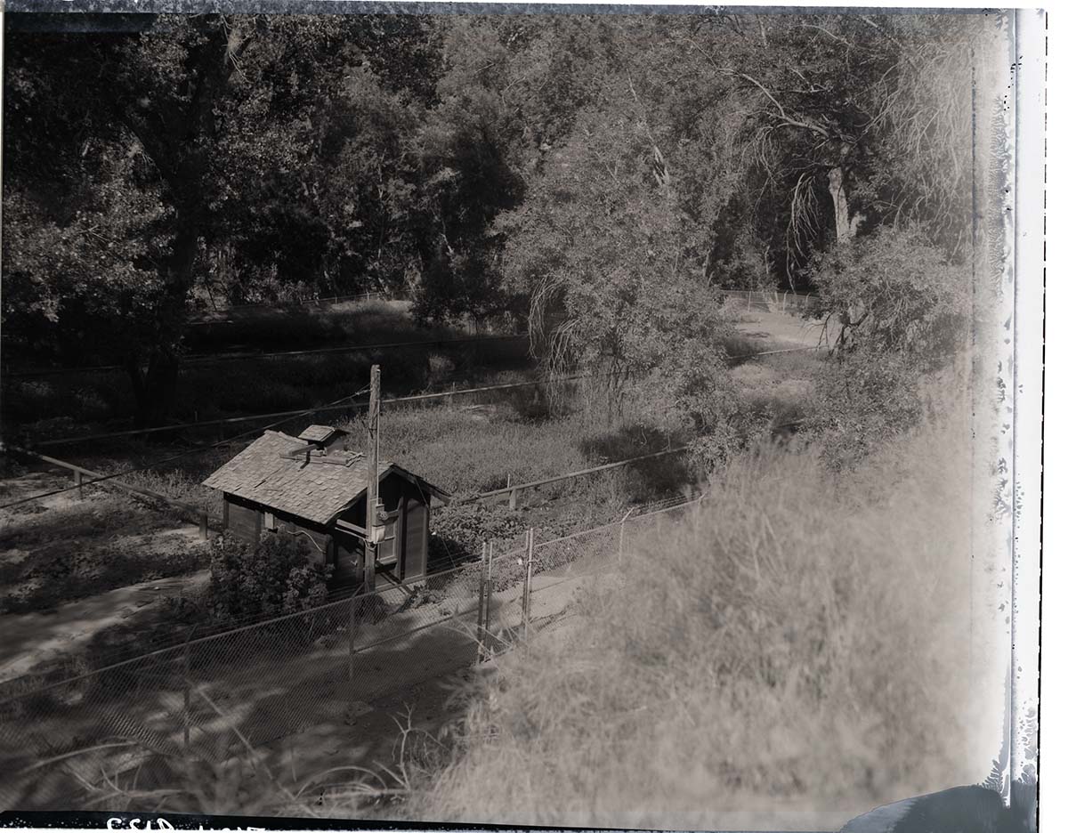 Reconstruction of Birch Creek sewage spray field for Zion Lodge - looking down on pump house and spray field.