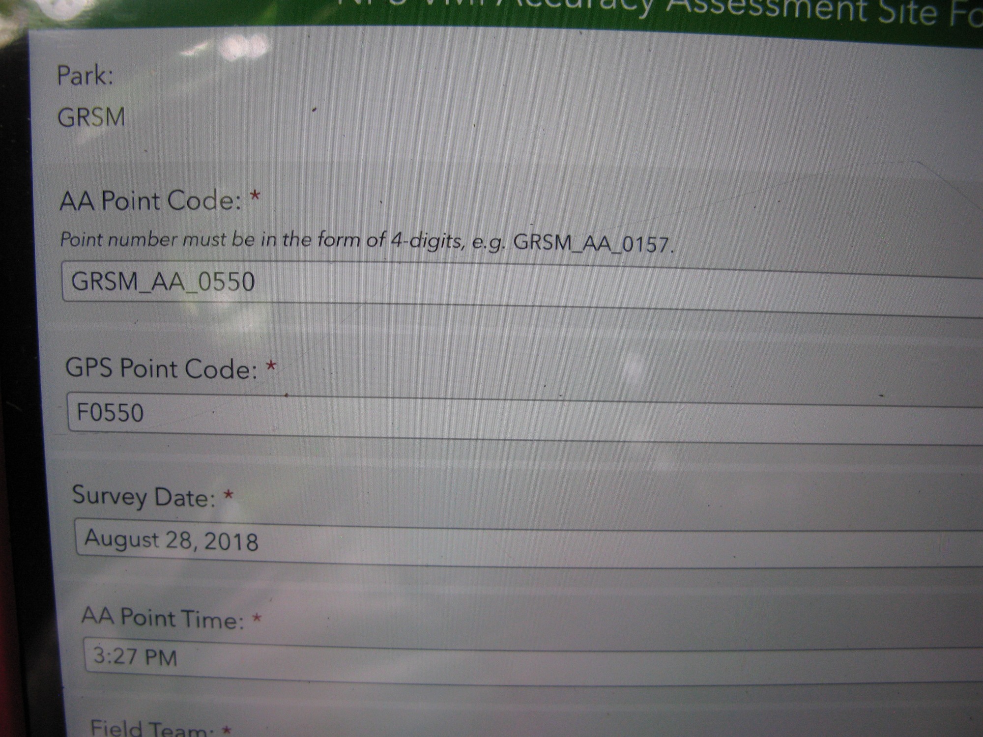 GRSM Accuracy Assessment. Plot Code: GRSM_AA_0550_1