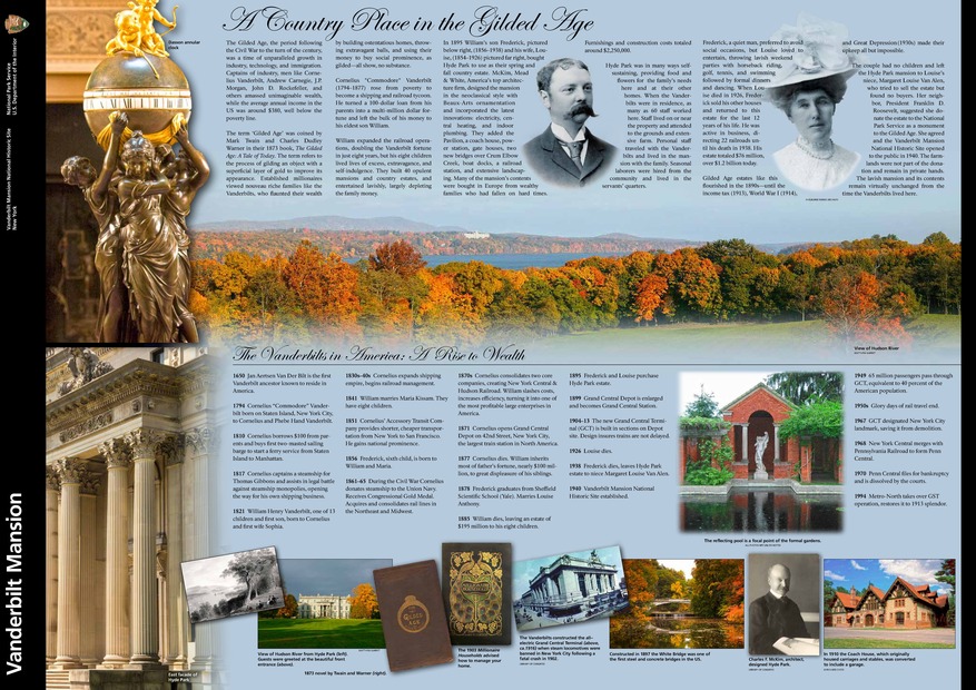 The brochure page includes a collage of images of the Hudson River, the mansion and other features throughout the park with narrative text and a timeline. An accessible version of the brochure is available on the park website.
