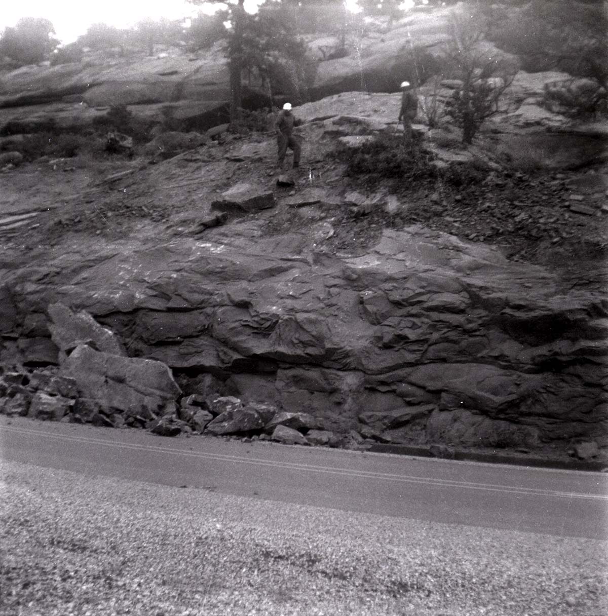 BW Photo of a rock slide along State Route 9 (SR-9).