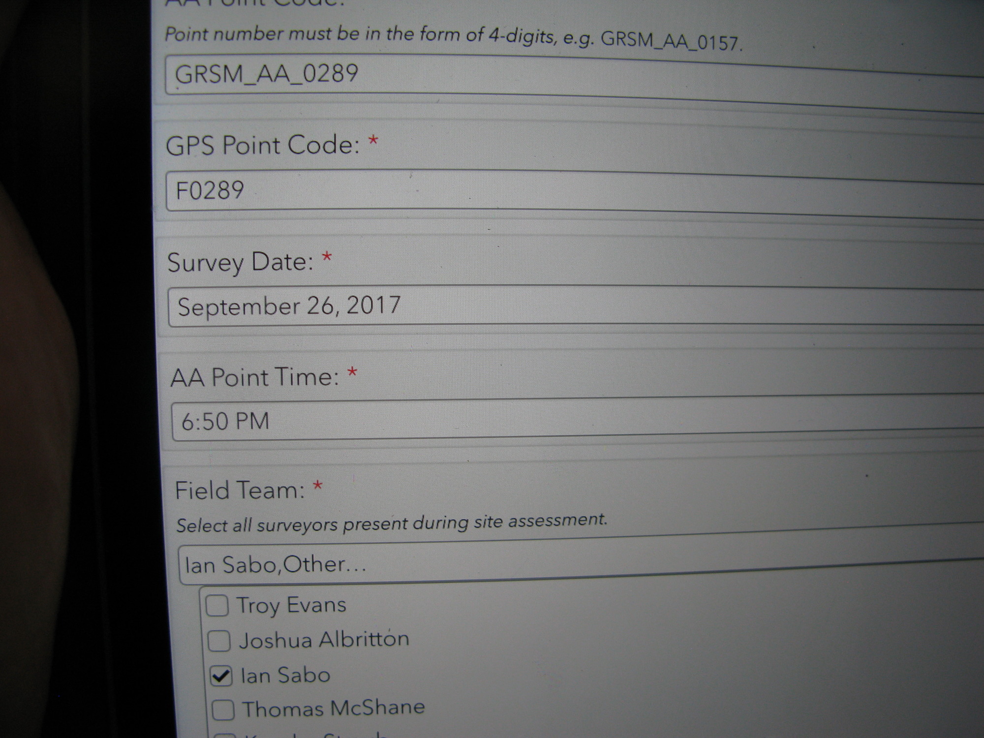 GRSM Accuracy Assessment. Plot Code: GRSM_AA_0289_1