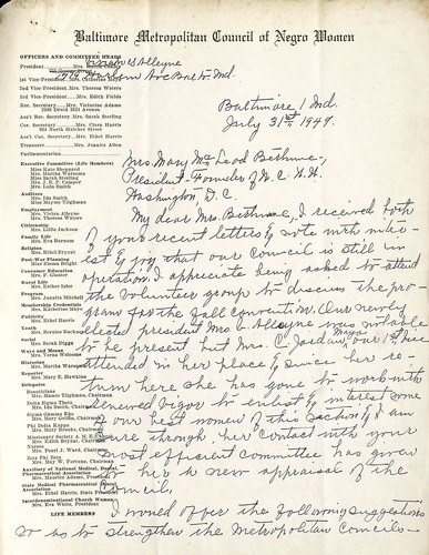 National Council for Negro Women Correspondence, 1947