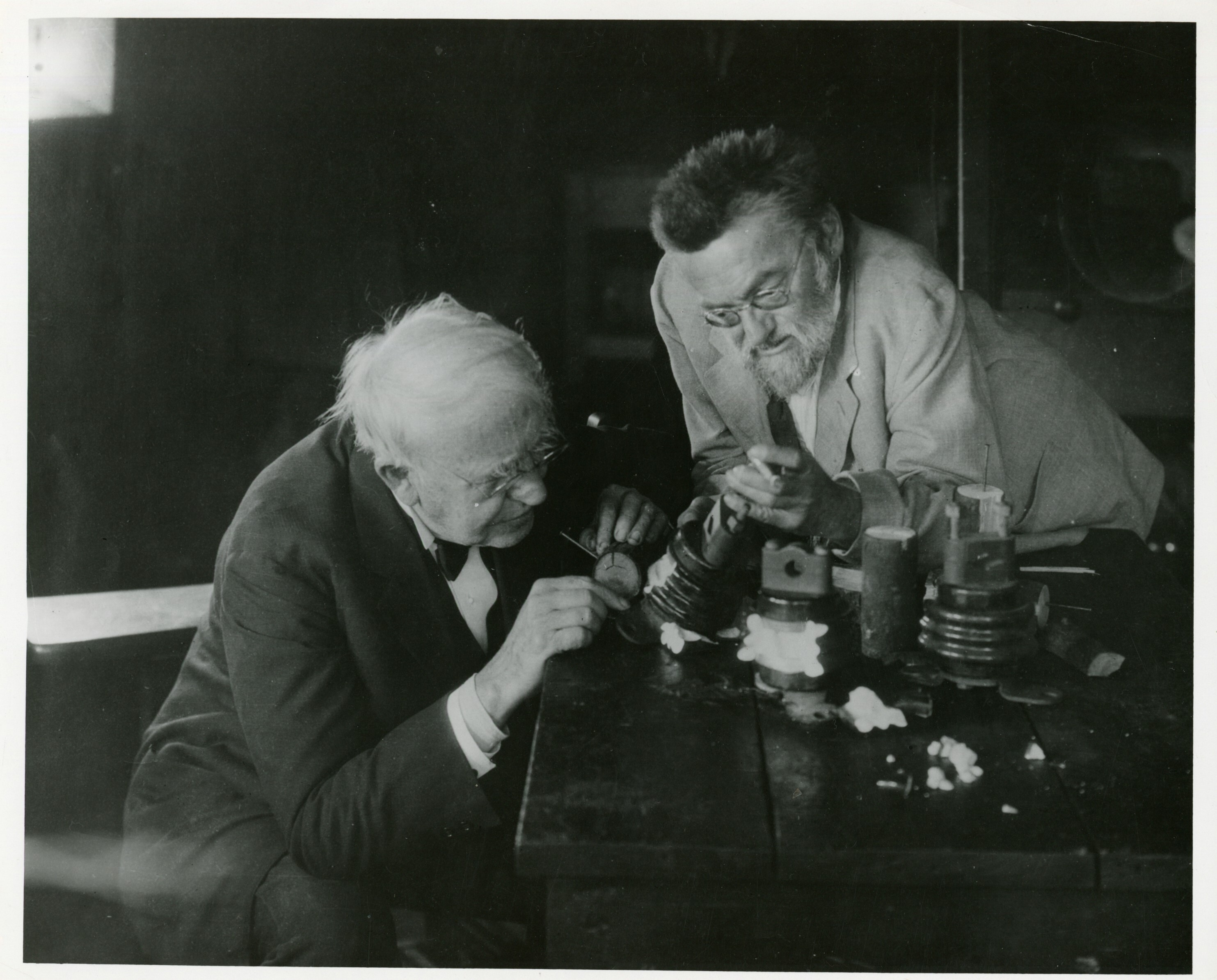 Thomas Edison and Charles P. Steinmetz at General Electric Co. lab.