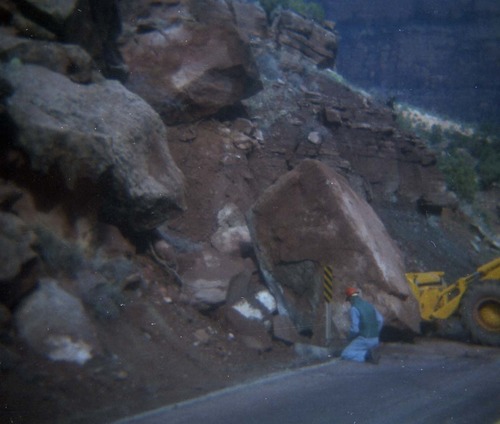 Color Photo of a rock slide along State Route 9 (SR-9).