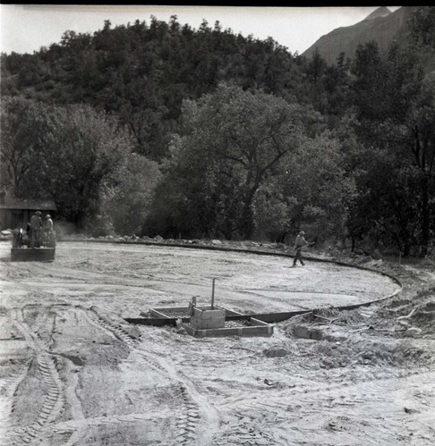 Right half of the large circle for the laying of the metal floor during the construction of million gallon water tank at Birch Creek.