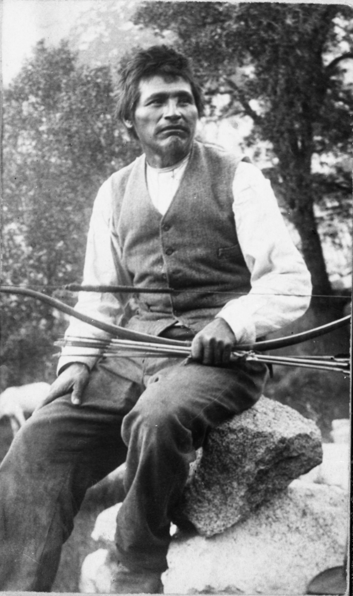 Indian Tom Hutchings - AKA Bridgeport Tom, Mono Lake Paiute. YNP Collection - Cat #10,568. Original in the Hutchings Collection, California State Library, Sacramento. See also YM 218 (full frame).