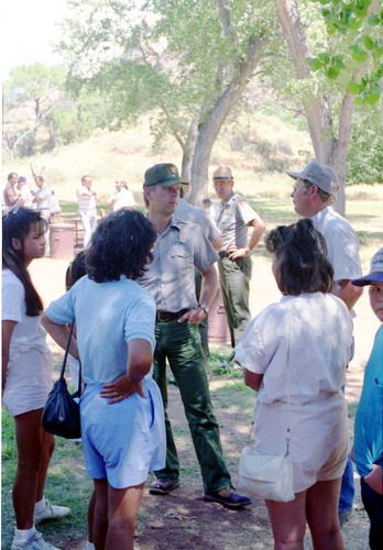 Color Photos of the parks 72nd anniversary celebrations- cake cutting, barbecue, speakers.