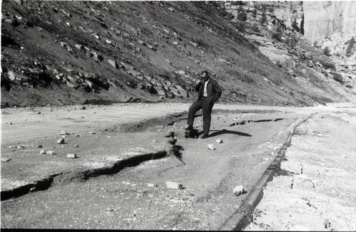 BW photos of rock slides in Kolob Canyons - 2x2.