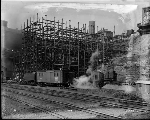 A1386-A1393--Edwardsville, PA--Woodward Breaker--Construction Progress--Erection of Steelwork--Side View [1918.08.01]