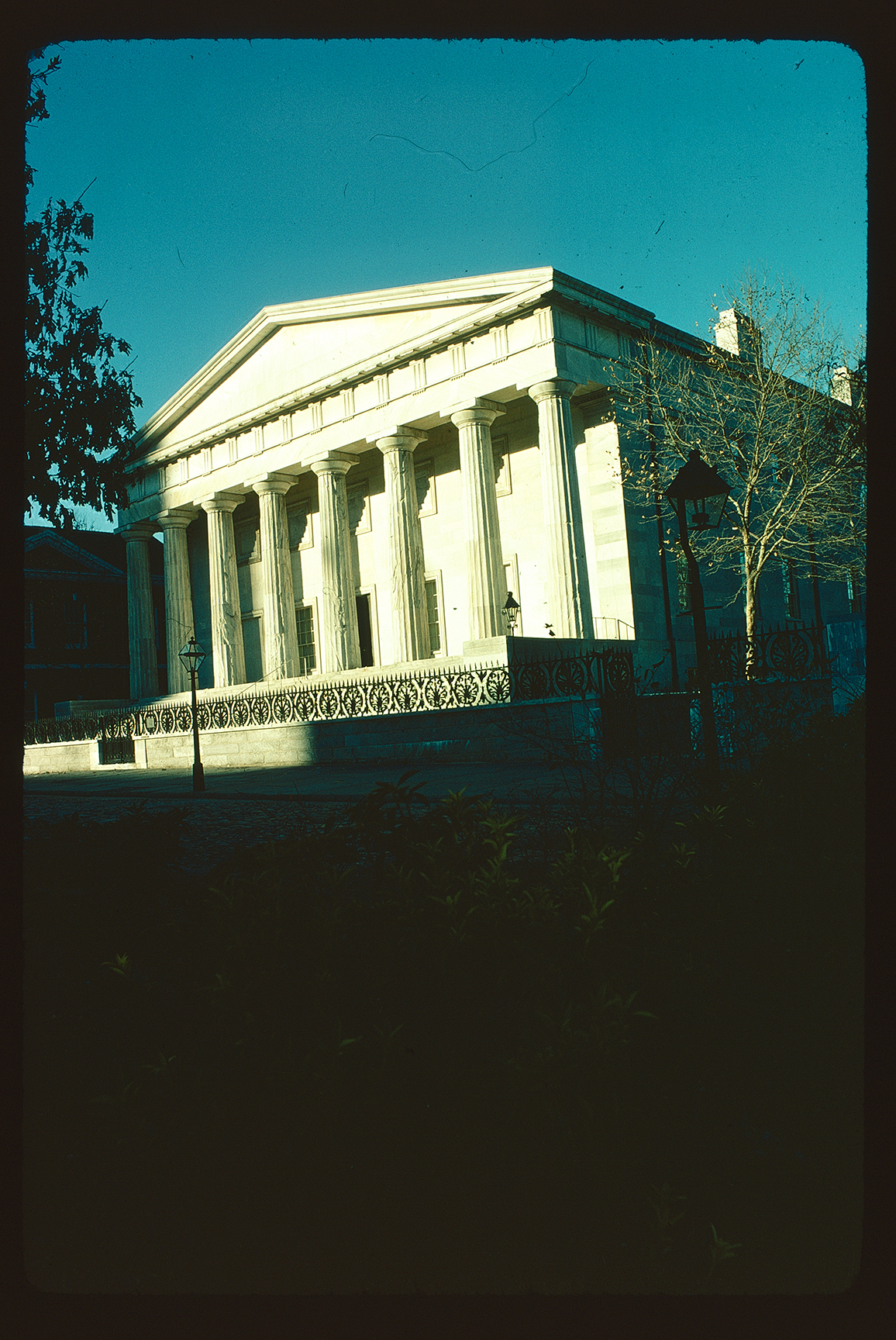 Second Bank of the United States (Portrait Gallery). Exterior. Looking northwest at sunlit rear face.