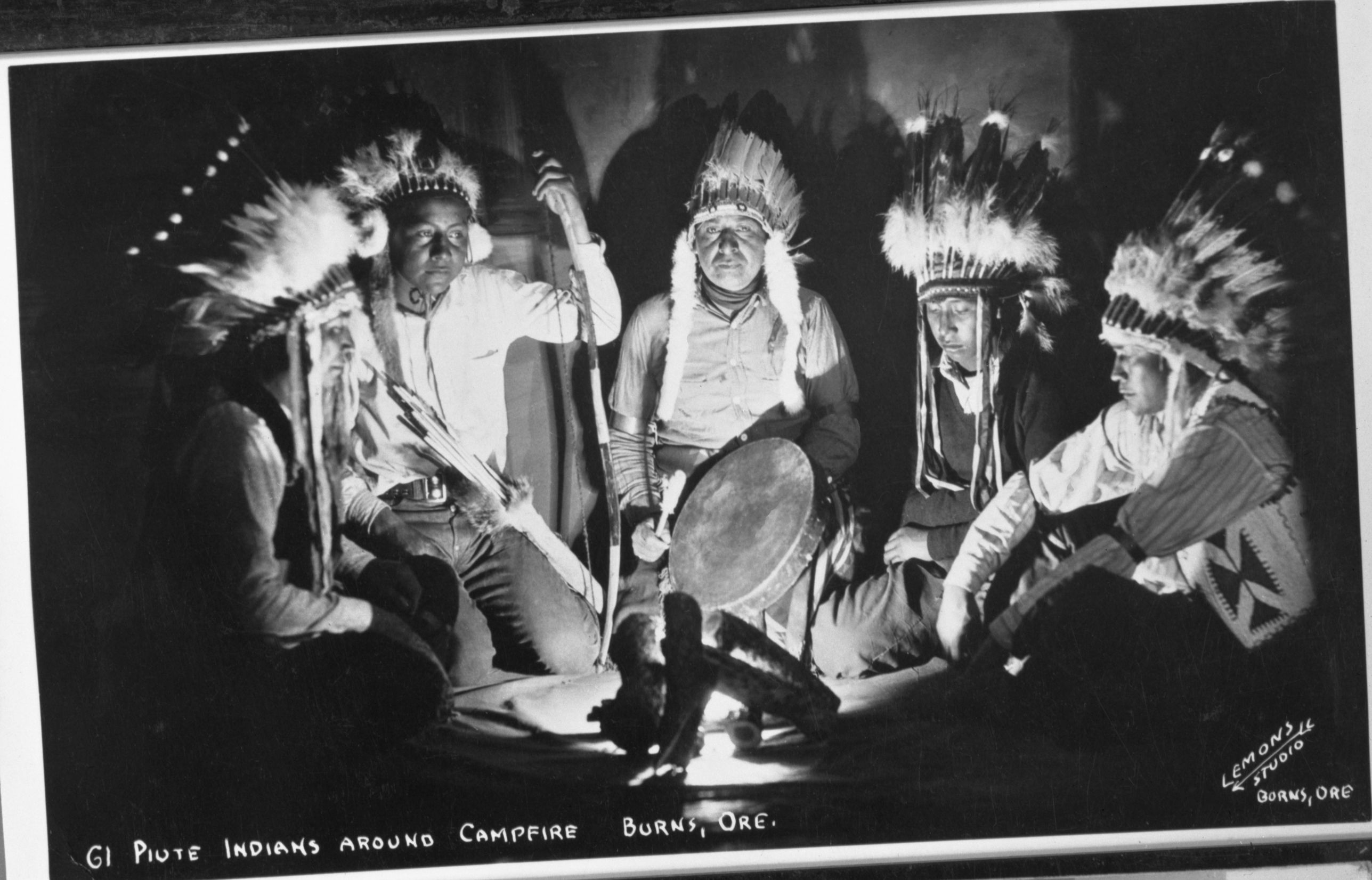 GI Piute Indians Around Campfire Burns, OR. Bates Collection.