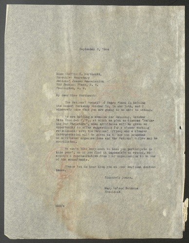 National Council of Negro Women correspondence, March - September 1944