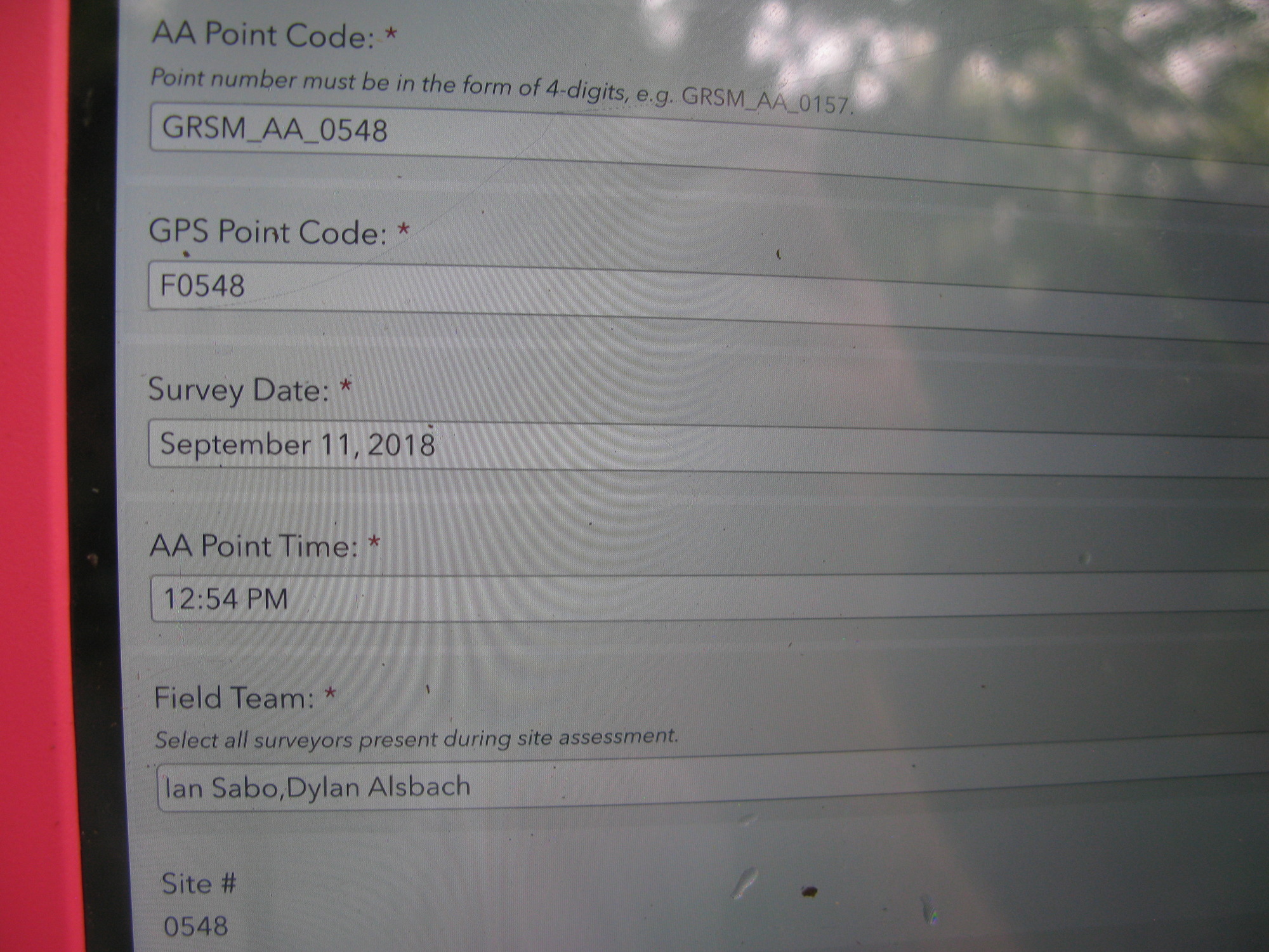 GRSM Accuracy Assessment. Plot Code: GRSM_AA_0548_1