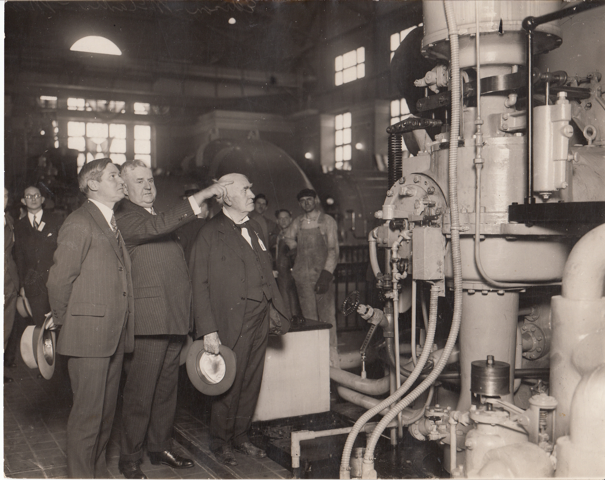 NJ Governor A. Harry Moore, Tim McCarter, and Thomas Edison at opening ceremonies for the public service Kearny Power Plant.