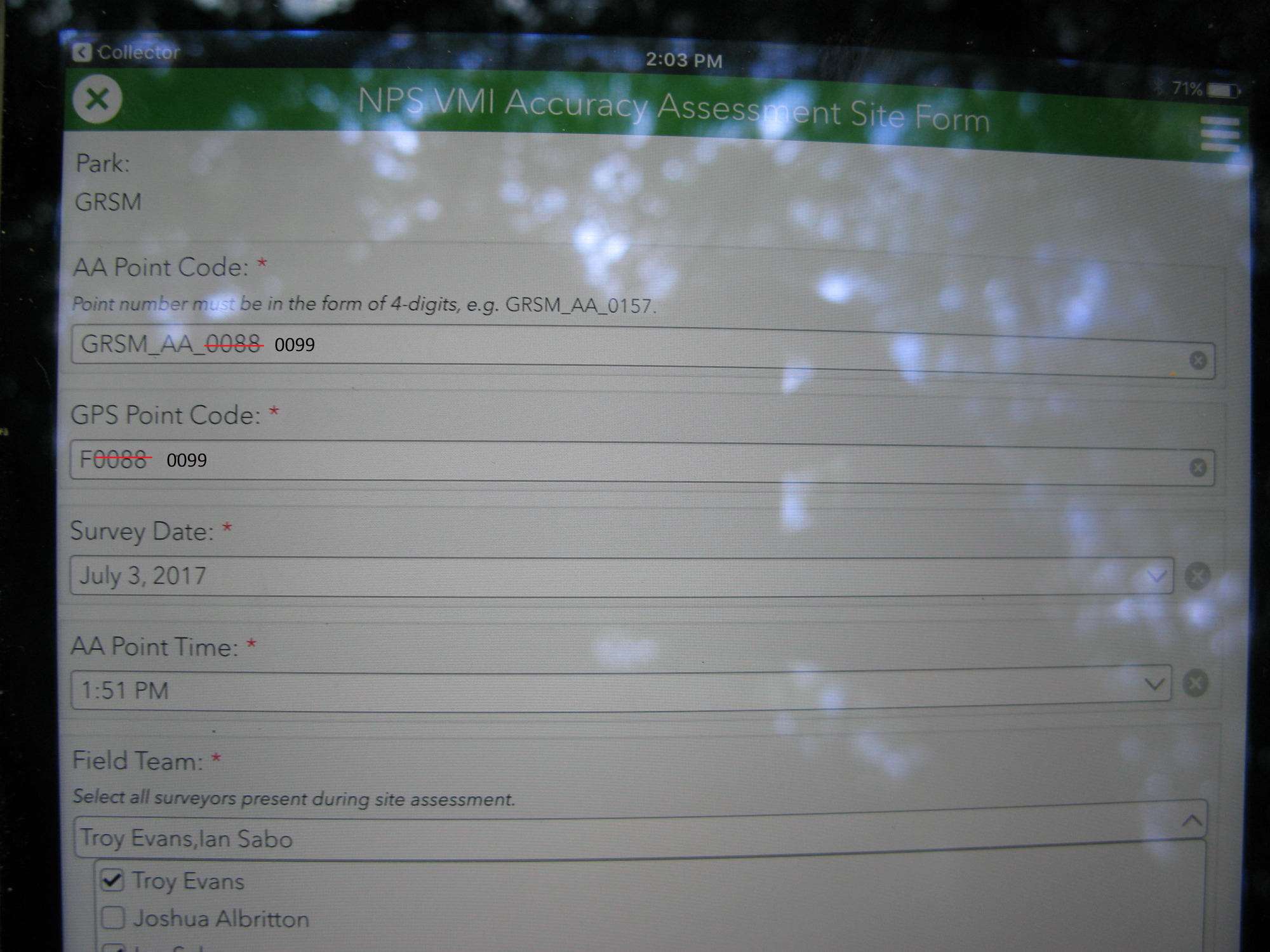 GRSM Accuracy Assessment. Plot Code: GRSM_AA_0099_1