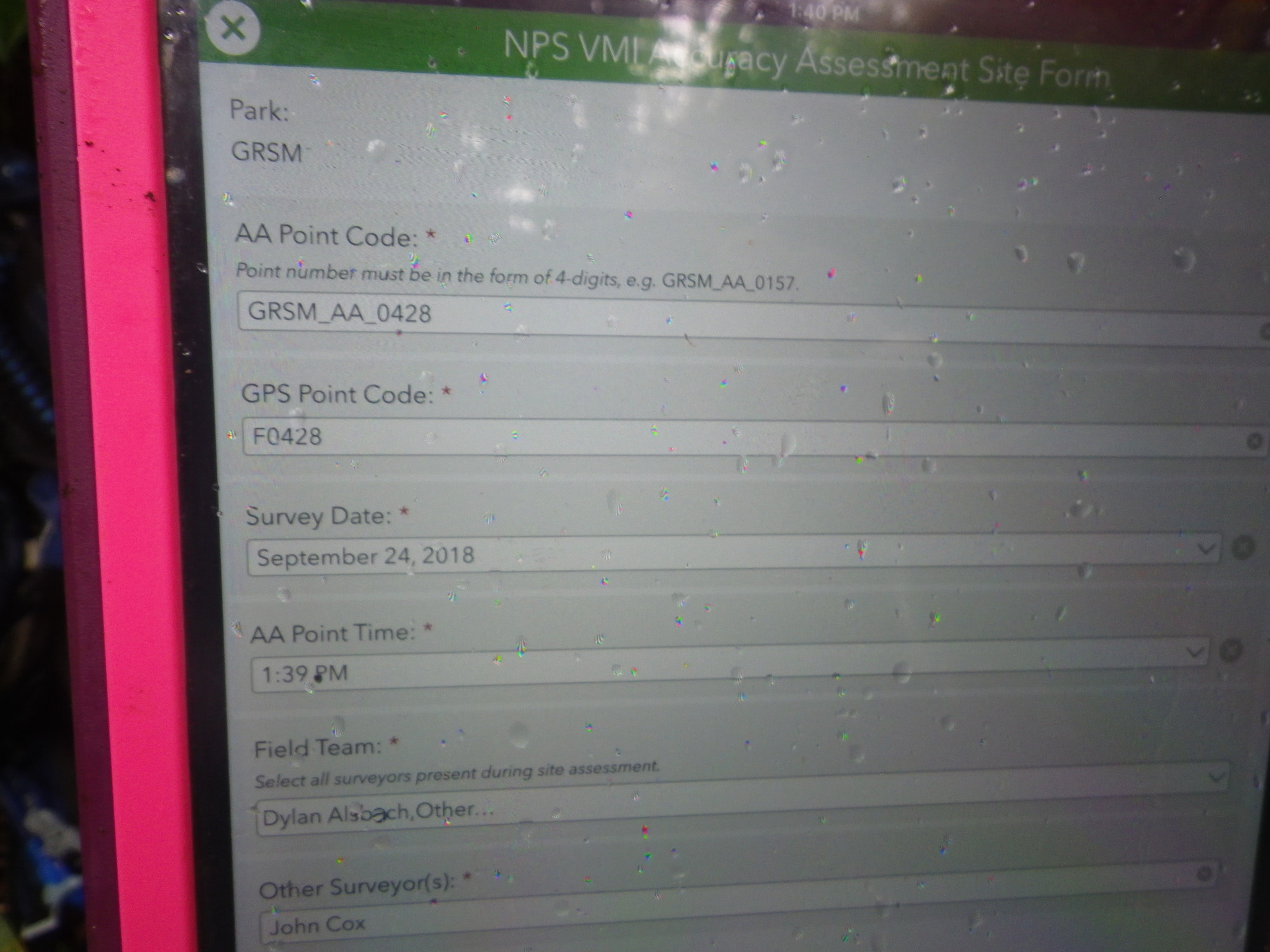 GRSM Accuracy Assessment. Plot Code: GRSM_AA_0428_1