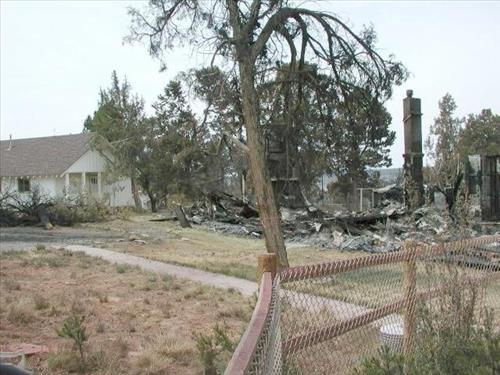 Burned houses following the Long Mesa fire, Mesa Verde National Park, August 2002