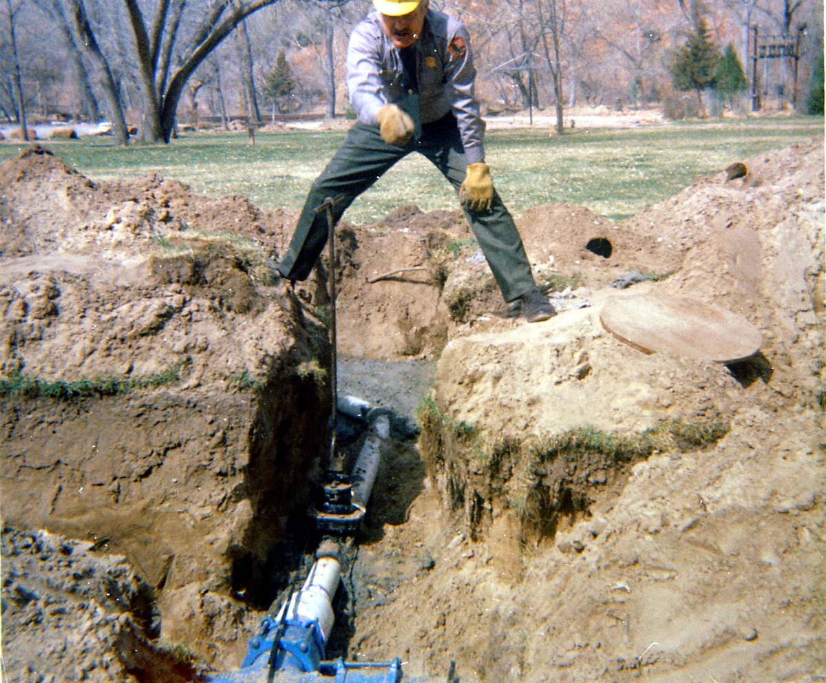 Man working on the Zion Lodge utilities project.