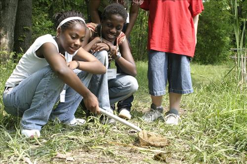Resident program-Roles and Residences Pond Exploration Looking at Finds
