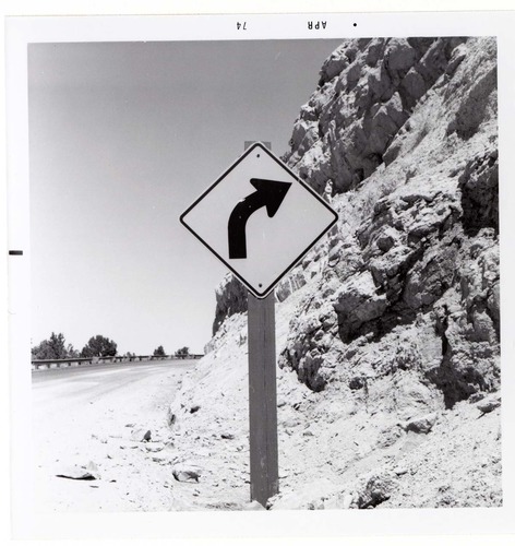 Approaching right curve sign in Kolob Canyon.