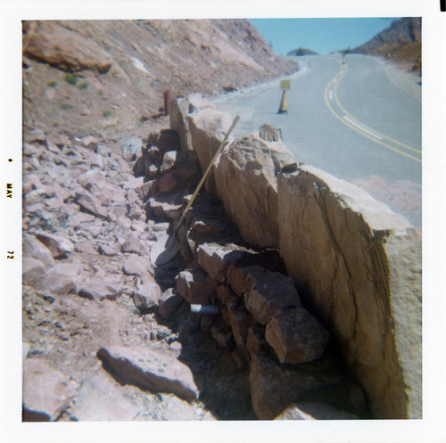 Shovel resting on the backside of slide control wall along Kolob Canyon Road.