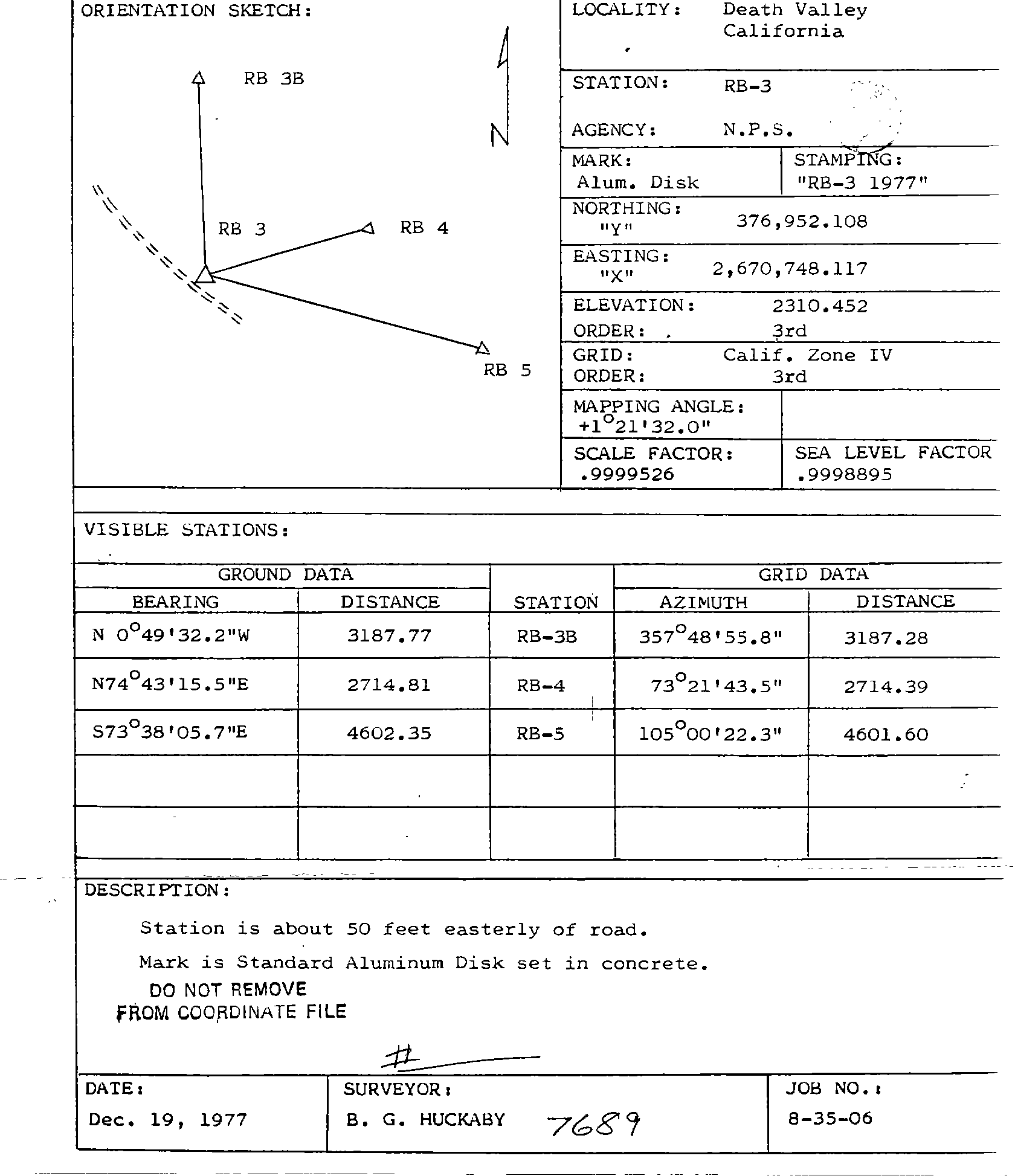 00007689 Survey Monumentation Sketch