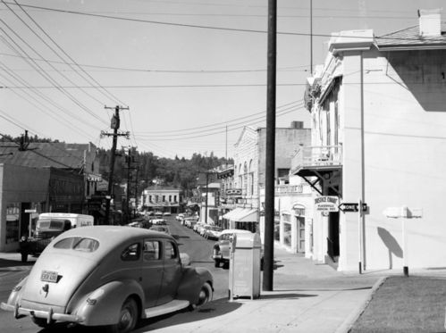 Methodist Church and Main Street at Placerville in September 1958