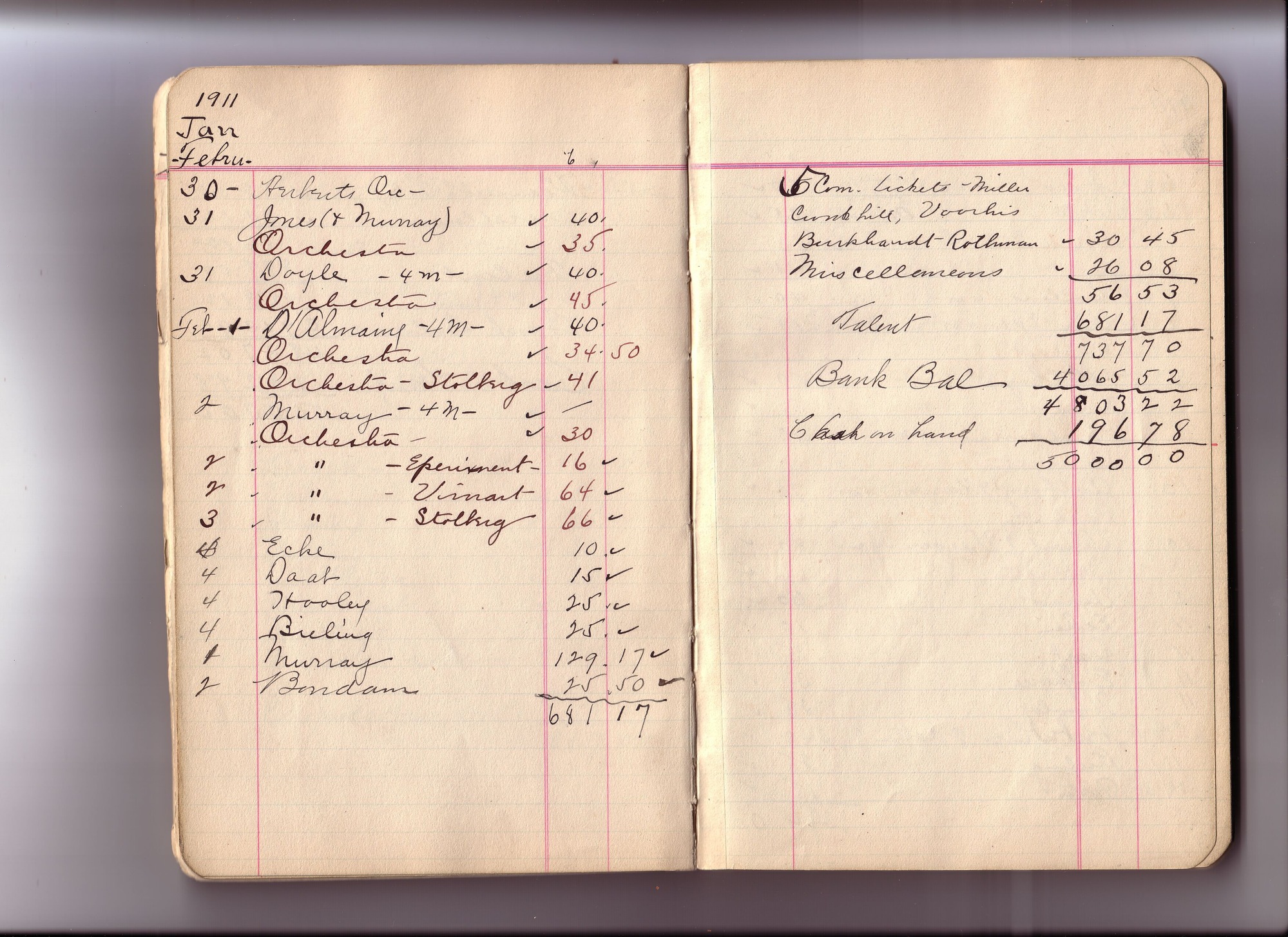 Thomas Edison's New York City Recording Studio Cash Book 07 (of 21), Image 12 (of 50).