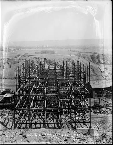 A1386-A1393--Edwardsville, PA--Woodward Breaker--Construction Progress--Erection of Steelwork--Side View [1918.08.01]