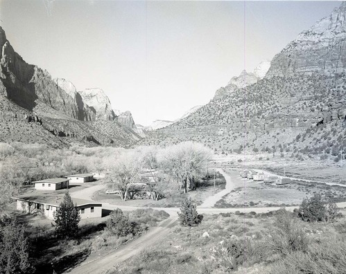 Completed residences Building 40, Building 41, and Building 42, and general view of Watchman Housing Area.