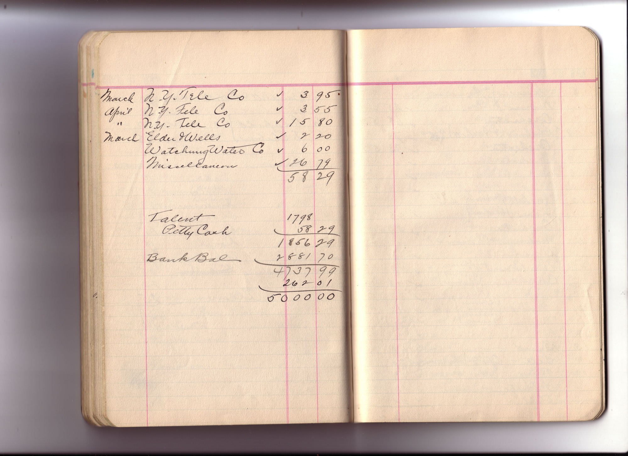 Thomas Edison's New York City Recording Studio Cash Book 08 (of 21), Image 45 (of 49).