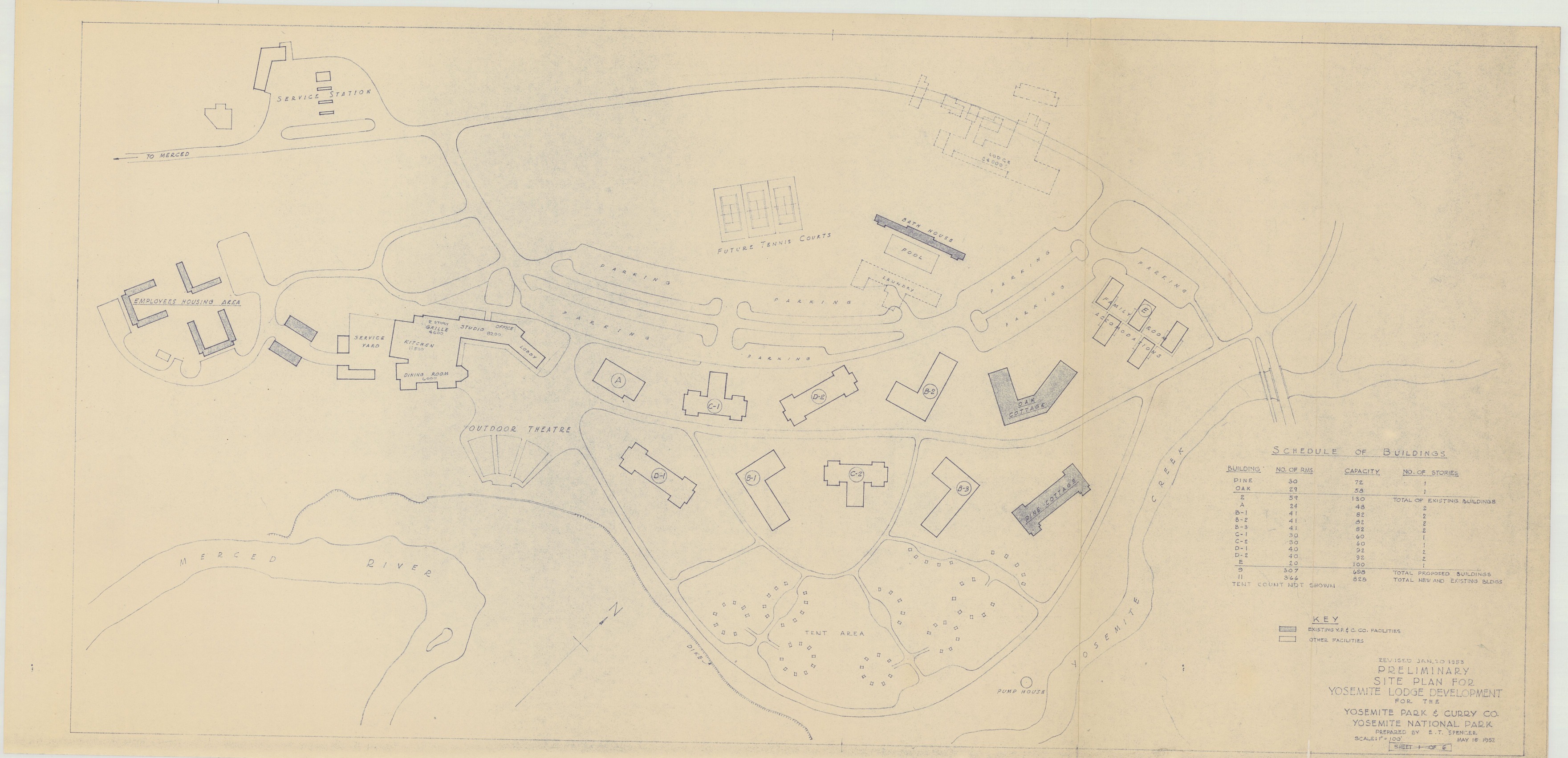 Preliminary Site Plan for Yosemite Lodge Development for the Yosemite Park and Curry Co.