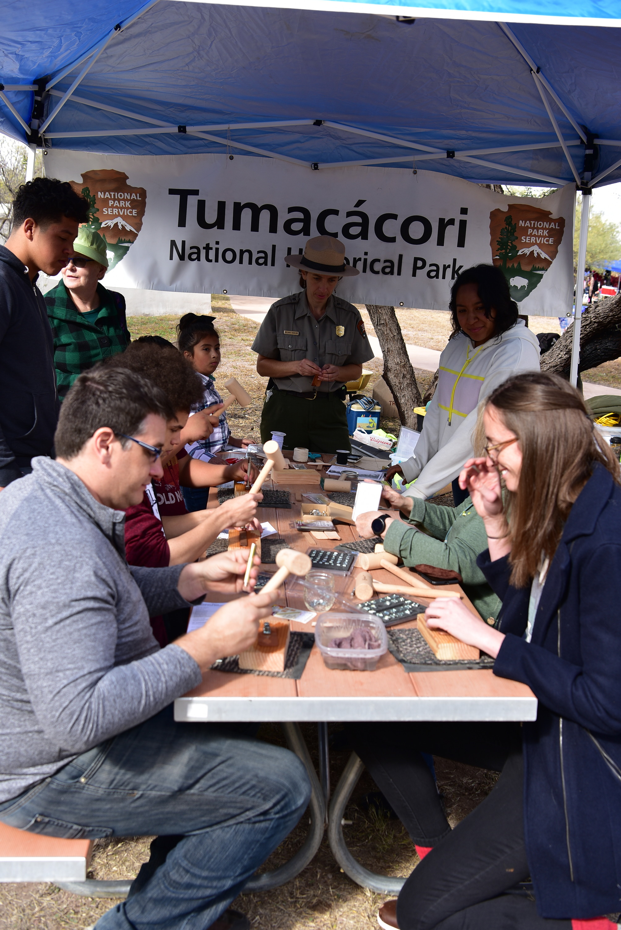 Visitors tooling leather