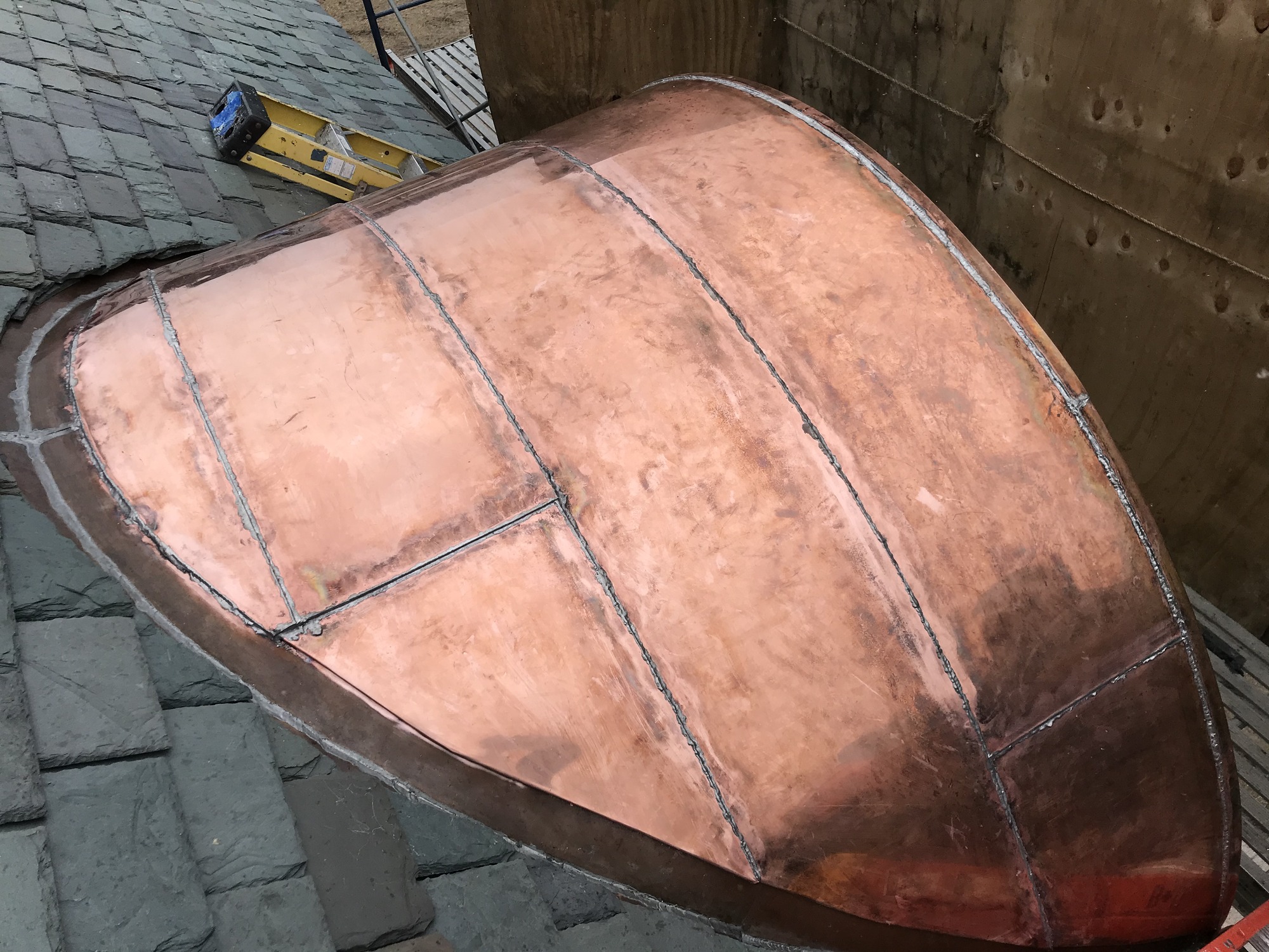 taken from above the dormer, the photo graph shows the seaming along the dormer