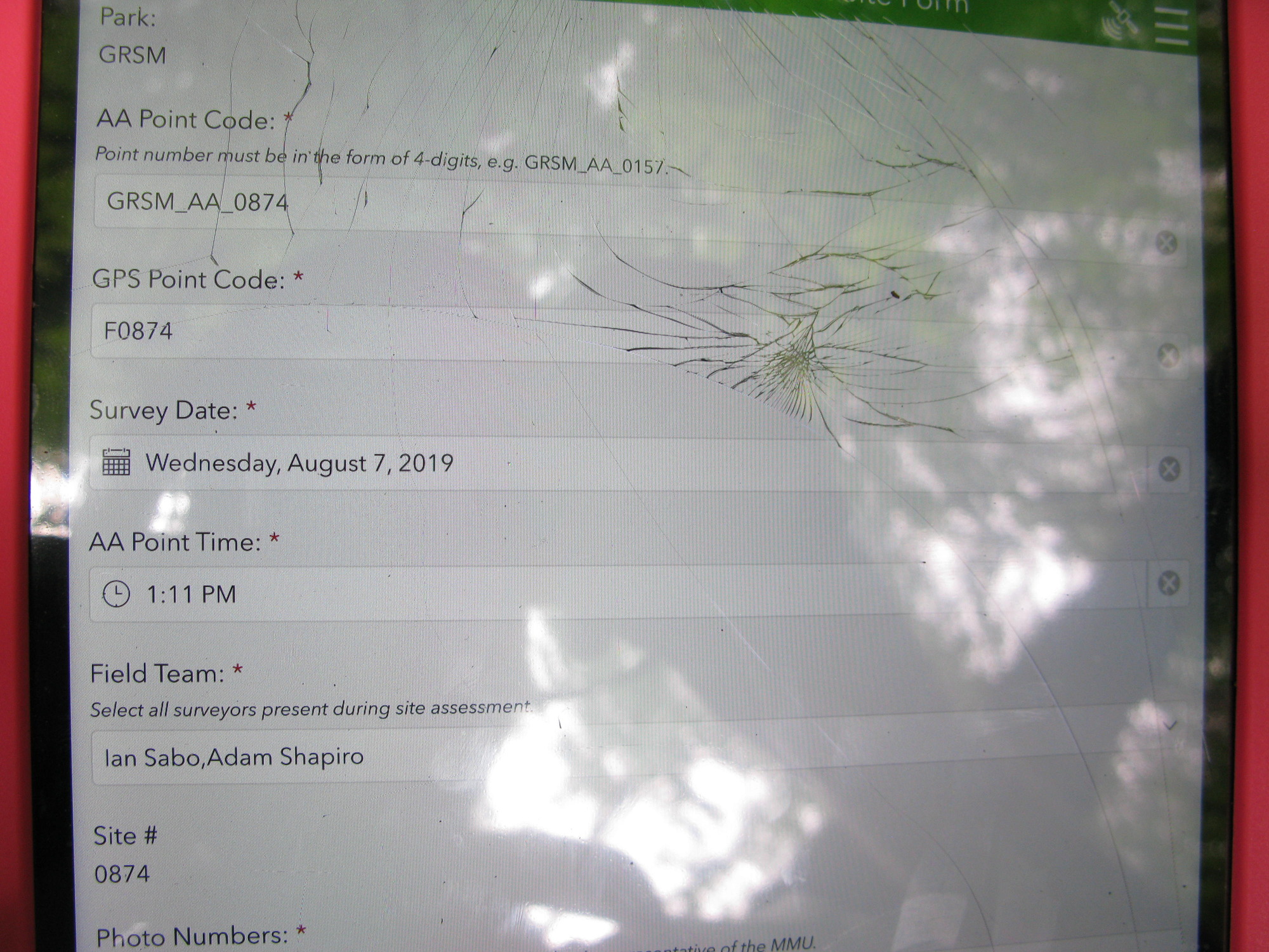GRSM Accuracy Assessment. Plot Code: GRSM_AA_0874_1