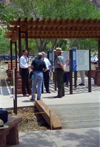 Color Photos of the official launch of the Zion shuttle system- same day as the new visitor center opening.