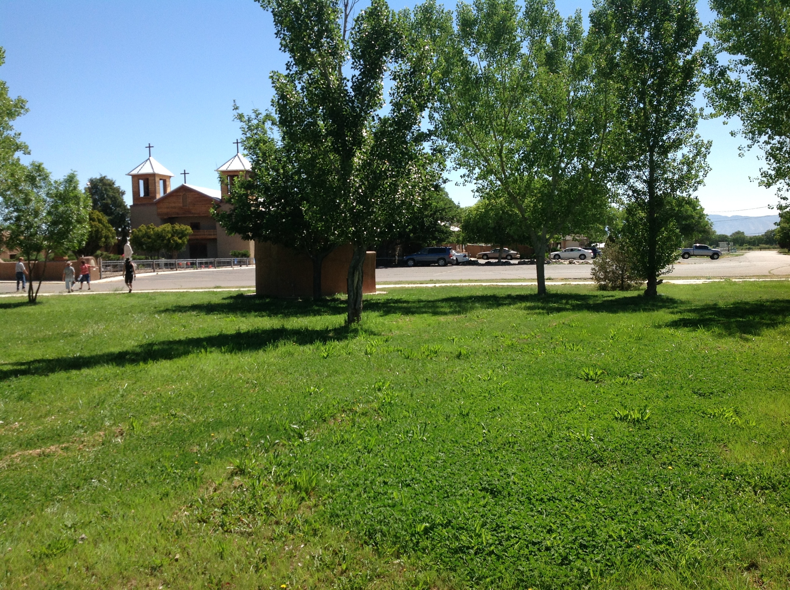 Lush green grass at the Tome Plaza in Tome, NM