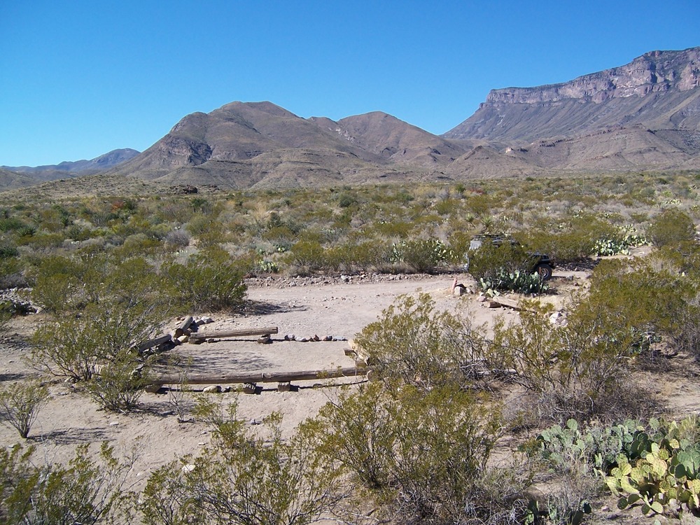 Photograph of campsite and nearby scenery.