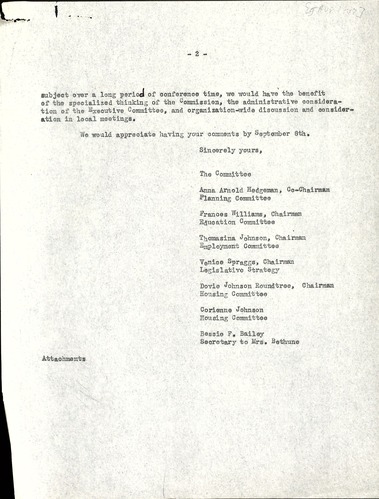 National Council of Negro Women Committee Correspondence