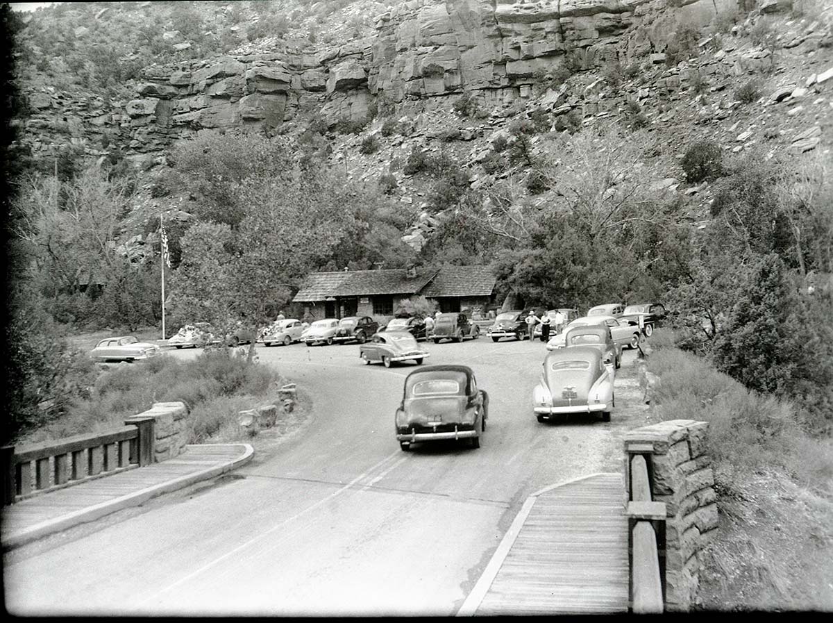 Parking area at Zion Museum and headquarters building.