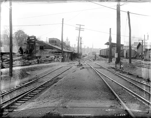 C4342-C4349--Syracuse, NY--Along West Feyette Street near Magnolia Street--Broken down coal trestle
