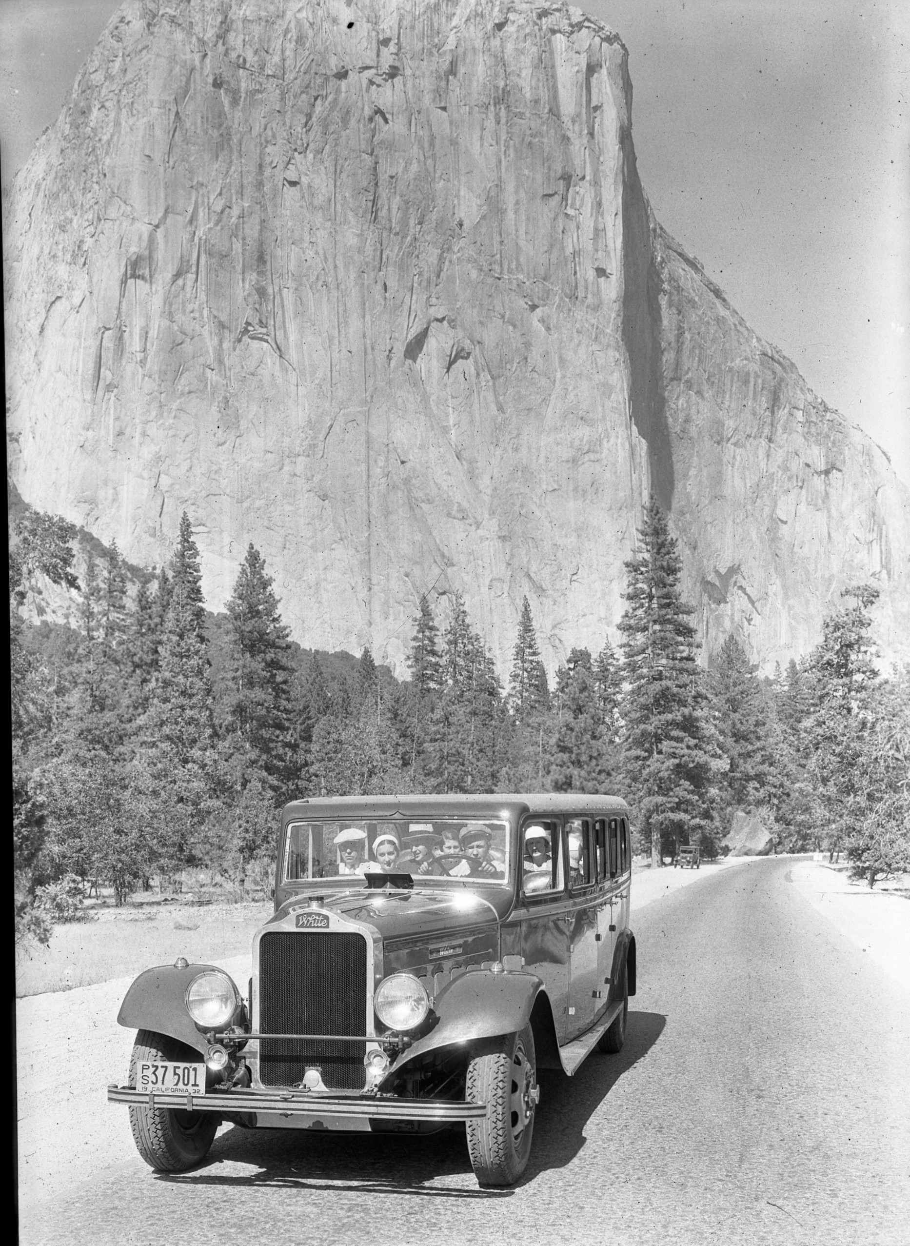 Early auto stage. [License plate No. 1932 vintage - year of manufacture of White Model G14 - 10/24/01 Bruce Austin].
