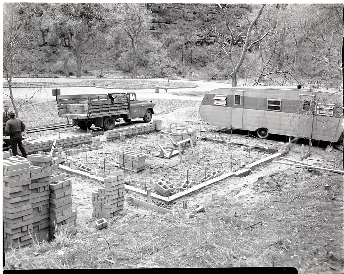 Start of construction of comfort station, Temple of Sinawava.